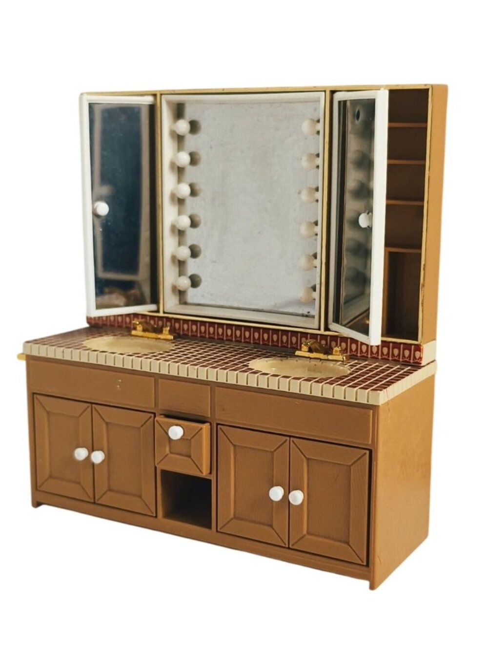 Vtg Tomy Dollhouse Bathroom Vanity Double Sinks Mirror Mini